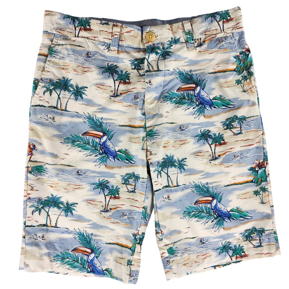 Tommy Hilfiger Shorts Men 29 Blue‎ Tropical Toucan Parrot Cotton Chino